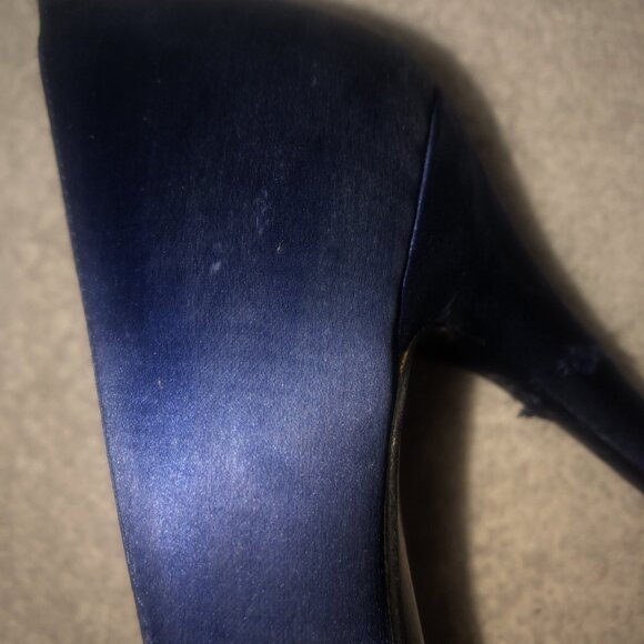 CHANEL Satin Pearl Embellished CC Logo Heels Pumps Shoes Black/blue - Picture 8 of 16